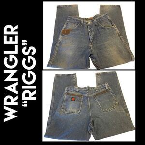 Wrangler Men's Riggs Workwear Jeans Leather Hook Tool Pockets Denim Straight Leg